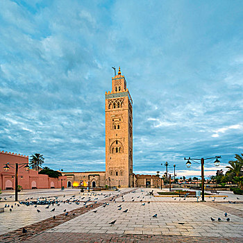 库图比亚清真寺,清真寺,黎明,马拉喀什,摩洛哥,非洲
