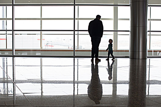 父子,旁侧,窗户,机场,艾伯塔省,加拿大