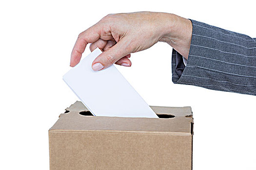 商务人士,放,选票,投票,盒子,白色背景,背景