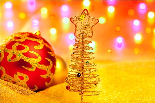 圣诞节,金色,树,小玩意