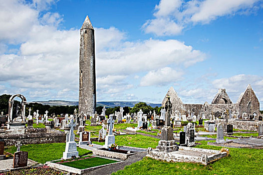 圆塔,墓地,寺院,戈尔韦郡,爱尔兰