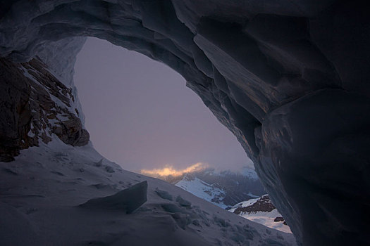 风景,冰,洞穴,黄昏,阿尔卑斯山,提洛尔,奥地利