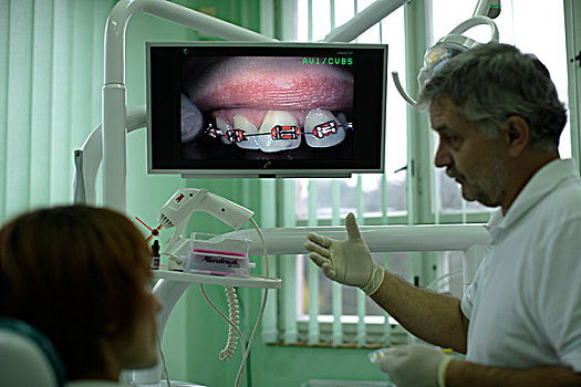 牙医,解释,病人,牙套