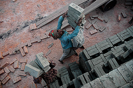 砖,地点,工人,燃烧,达卡,孟加拉,一月,2007年