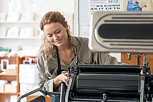 女性,打印机,准备,印刷,机器,工作间