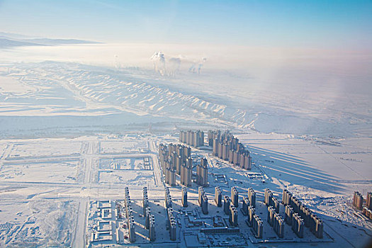 冬天航拍乌鲁木齐城市
