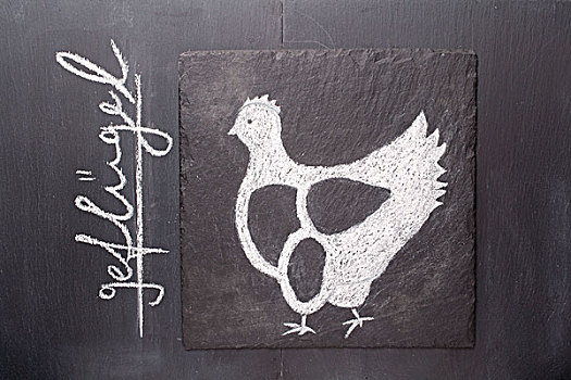 素描,鸡肉,黑板