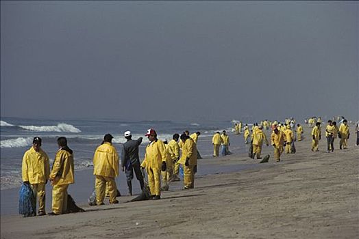 石油泄露,亨丁顿海滩,工人,清洁,加利福尼亚