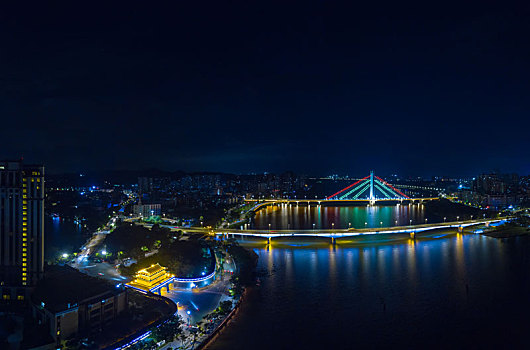 广东惠州朝京门与合生大桥航拍夜景风光