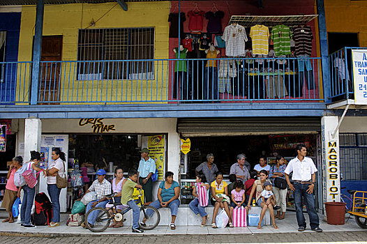 哥斯达黎加,城镇,街景,公交车站,人,等待,巴士
