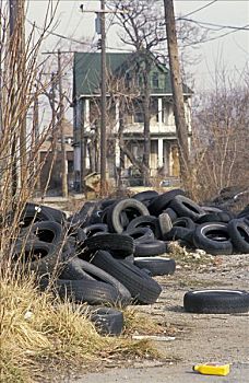 堆,老,轮胎,小路,底特律,密歇根,美国