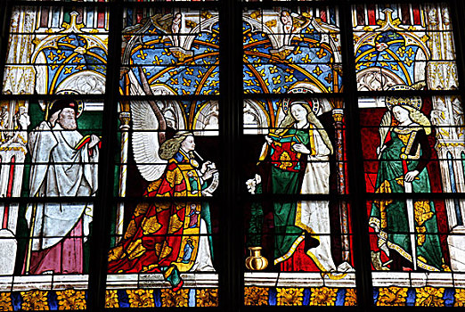 报喜,彩色玻璃窗,圣徒,博格斯,大教堂,中心,法国,欧洲