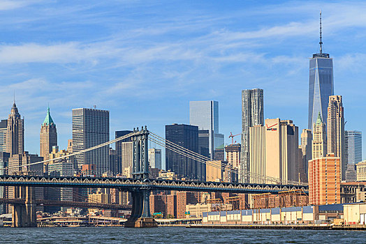 曼哈顿大桥,天际线,一个,世贸中心,东河,曼哈顿,纽约,美国,北美
