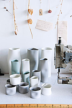手工制作,陶瓷,花瓶,靠近,缝纫机,工作台