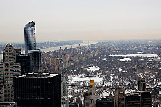 风景,中央公园,洛克菲勒中心,眺望台,上面,石头,上方,曼哈顿,纽约