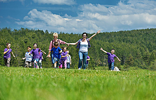 高兴,学龄前,儿童,群体,开心,玩,游戏,户外,班级,自然