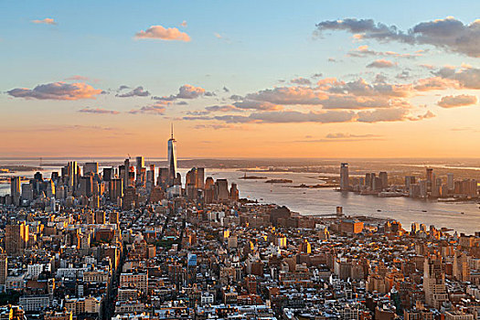 纽约,市区,日落,天际线,风景