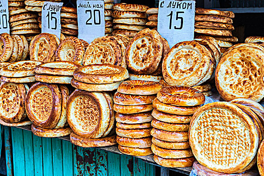 做糕点,货摊,市场,比什凯克,吉尔吉斯斯坦,亚洲