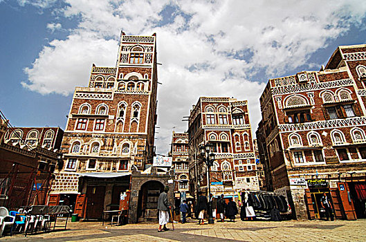 也门,萨那,老城,靠近,大门,古老,摩天大楼
