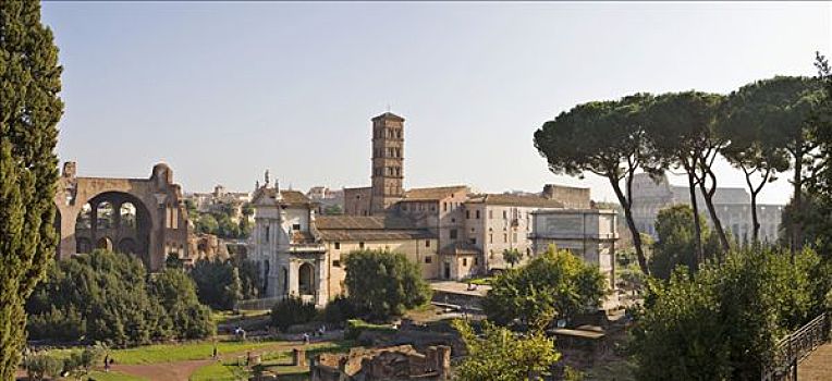 大教堂,教堂,提图斯拱门,右边,风景,山,古罗马广场,罗马,意大利,欧洲