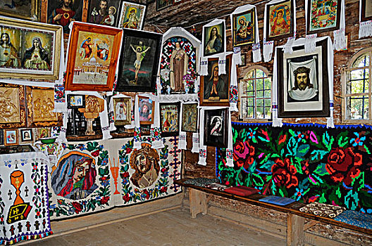 象征,地毯,木制的教堂,世界遗产,乡村,马拉穆列什,罗马尼亚,东欧,欧洲