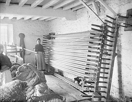女人,弯曲,毛织品,毯子,工厂,牛津,1898年,艺术家