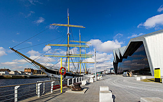 后面,格拉斯哥,河边,博物馆,高桅横帆船,停泊