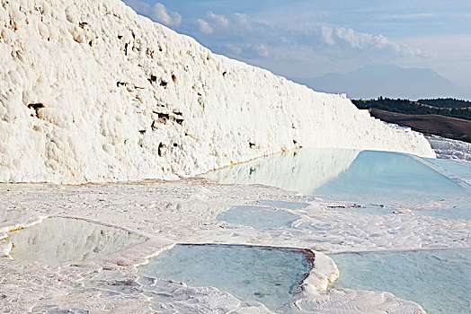 温泉,凝灰石,平台,碳酸盐,矿物质,左边,流水,棉花堡,土耳其