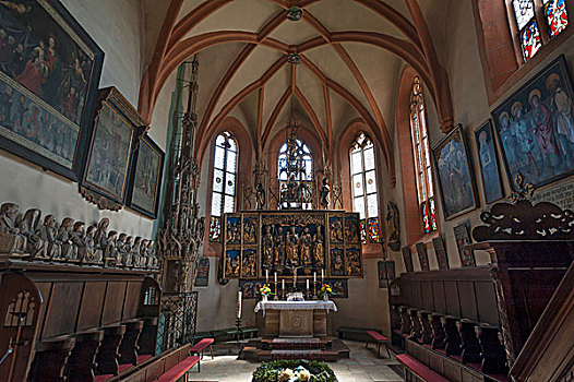 教堂高坛,木质,圣坛,教堂,中间,弗兰克尼亚,巴伐利亚,德国,欧洲