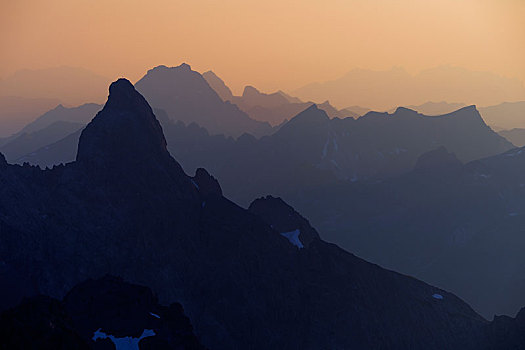 顶峰,山,阿尔卑斯山,黄昏,提洛尔,奥地利,欧洲