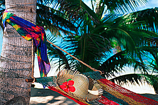 库克群岛,南太平洋,拉罗汤加岛,吊床,草帽,莎笼