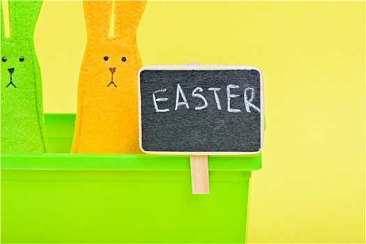 复活节兔子,花,容器,黑板