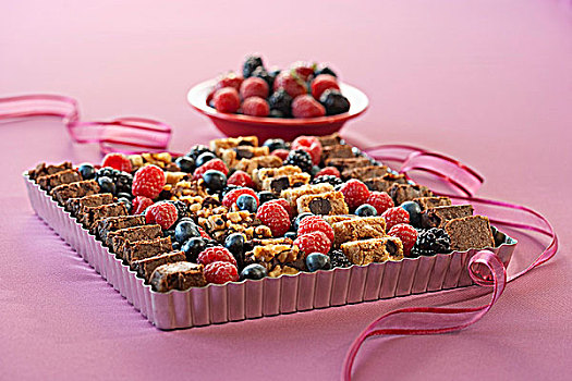 核仁巧克力饼,水果,大浅盘,粉色,带