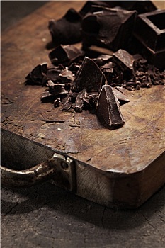片,黑巧克力,木质背景