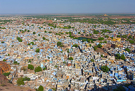 风景,老,蓝色,城市,拉贾斯坦邦,印度