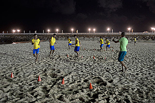巴西人,年少,训练,夜晚,海滩,街道,孩子,世界杯,巴西,南美