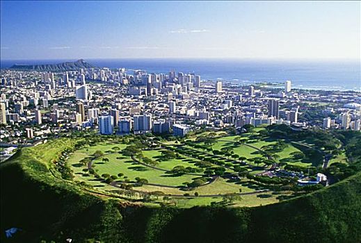 夏威夷,瓦胡岛,国家,公墓,太平洋,俯视,围绕,城市