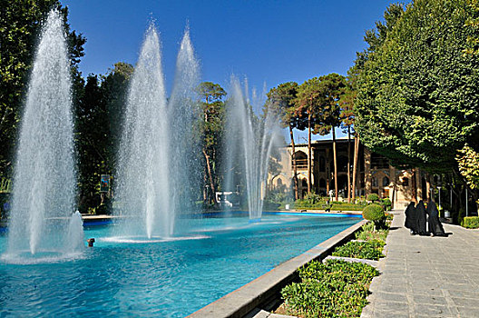 喷泉,花园,靠近,宫殿,世界遗产,伊斯法罕,伊朗,波斯,亚洲