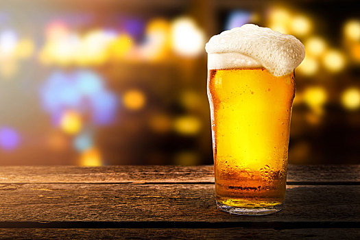 玻璃杯,啤酒,桌子,酒吧,模糊,背景