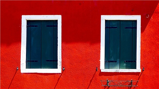 两个,窗户,白人,框架,红色,墙壁