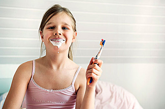 女孩,刷,牙齿