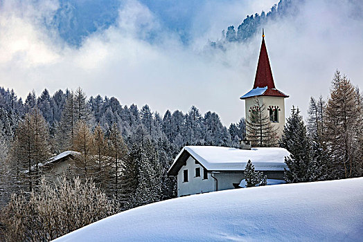 教堂,教会,冬天,恩加丁,瑞士,欧洲