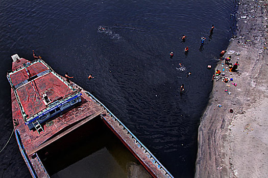 河,近郊,达卡,城市,孟加拉,四月,2009年