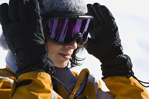女人,滑雪护目镜,户外,冬天