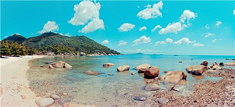 白天,风景,晶莹,湾,热带沙滩,苏梅岛,泰国