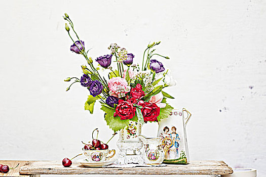 浪漫,安放,花瓶,花,老式,瓷器