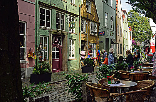 德国,汉萨同盟城市,不莱梅,住宅区,区域,18世纪,连栋房屋,老,道路,商店
