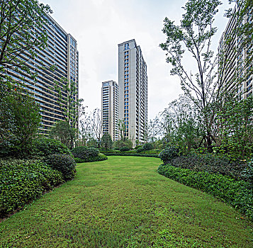 现代住宅高层建筑,园林景观