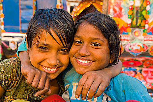 孩子,友好,女孩,达卡,孟加拉,亚洲
