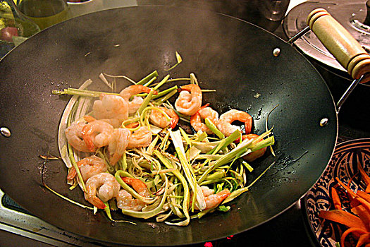 虾,蔬菜,烹饪,锅